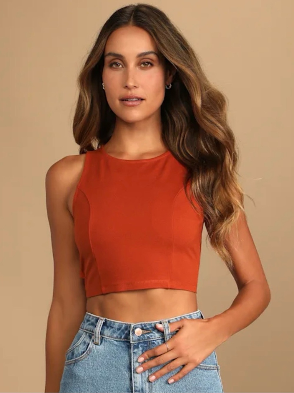 Lulus Let's Tie It Rust Orange Tie-Back Cropped Tank Top, XS, New without tags